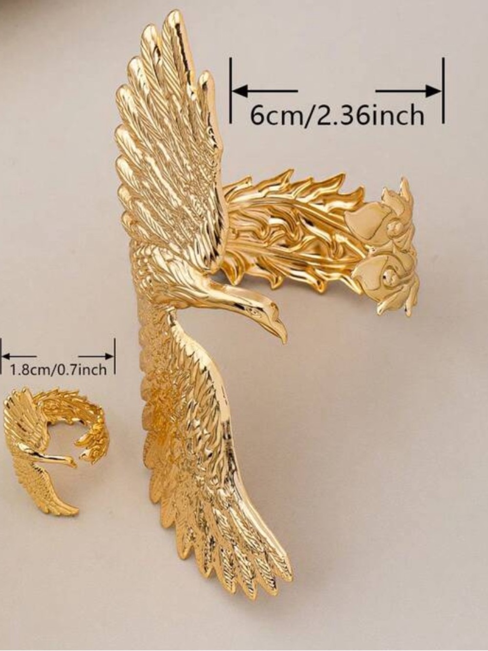 Gold Swan Wing Bracelet and Ring Set - Picture 3 of 3